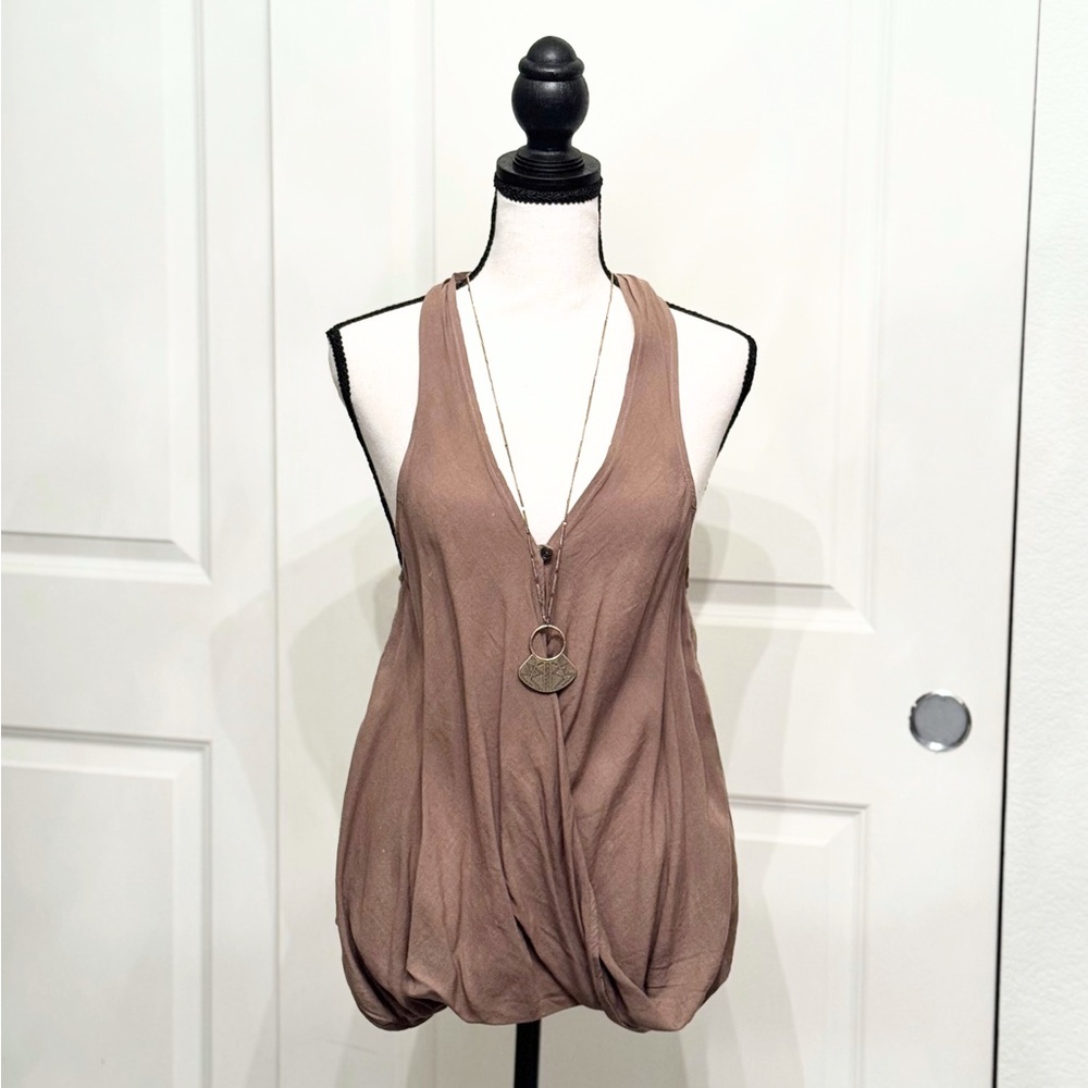 Blank NYC Olive Green Draped Racerback Surplice Tank Top Blouse, Size XS